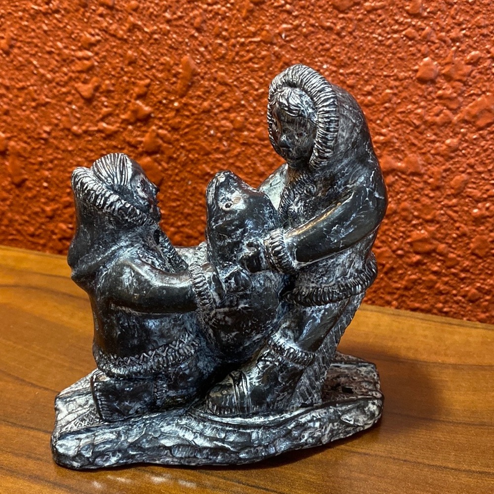 Vintage A Wolf Original The Wolf Scriptures Soapstone Carving Of 2 Inuit People